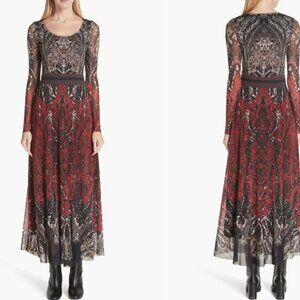 FUZZI Paisley Print Tulle/Mesh Two-Way Maxi Dress Sz XL-Made in Italy